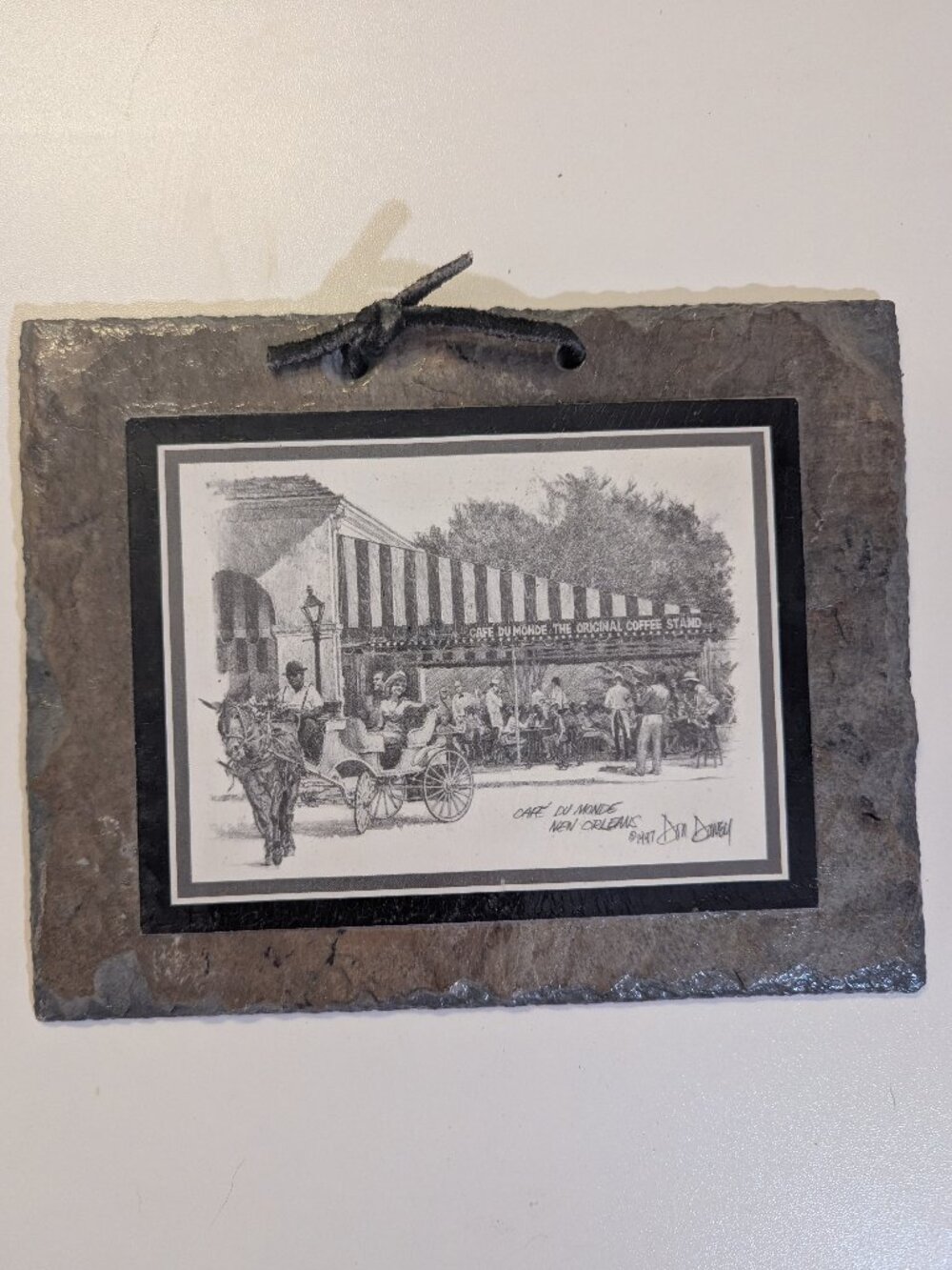 "Cafe Du Monde" by Don Davey Collectible Vintage Art Plaque Roofing Slate Tile